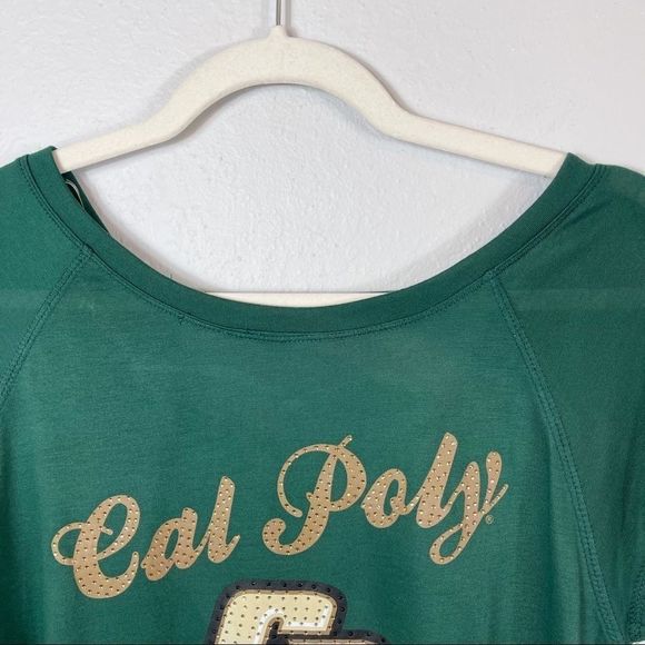 NWT CAL POLY COLOSSEUM Green Bedazzled Tee with Criss Cross Back Size M - Picture 2 of 10